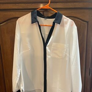 The Limited Women's White and Black Button Down Shirt